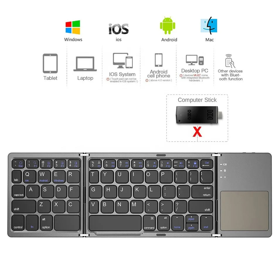 Sammenleggbart tastatur med trackpad bluetooth